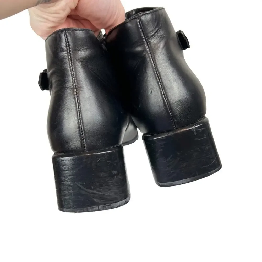 Vintage Ecco Black Leather Square Toe Ankle Boots Booties‎ Size 7
